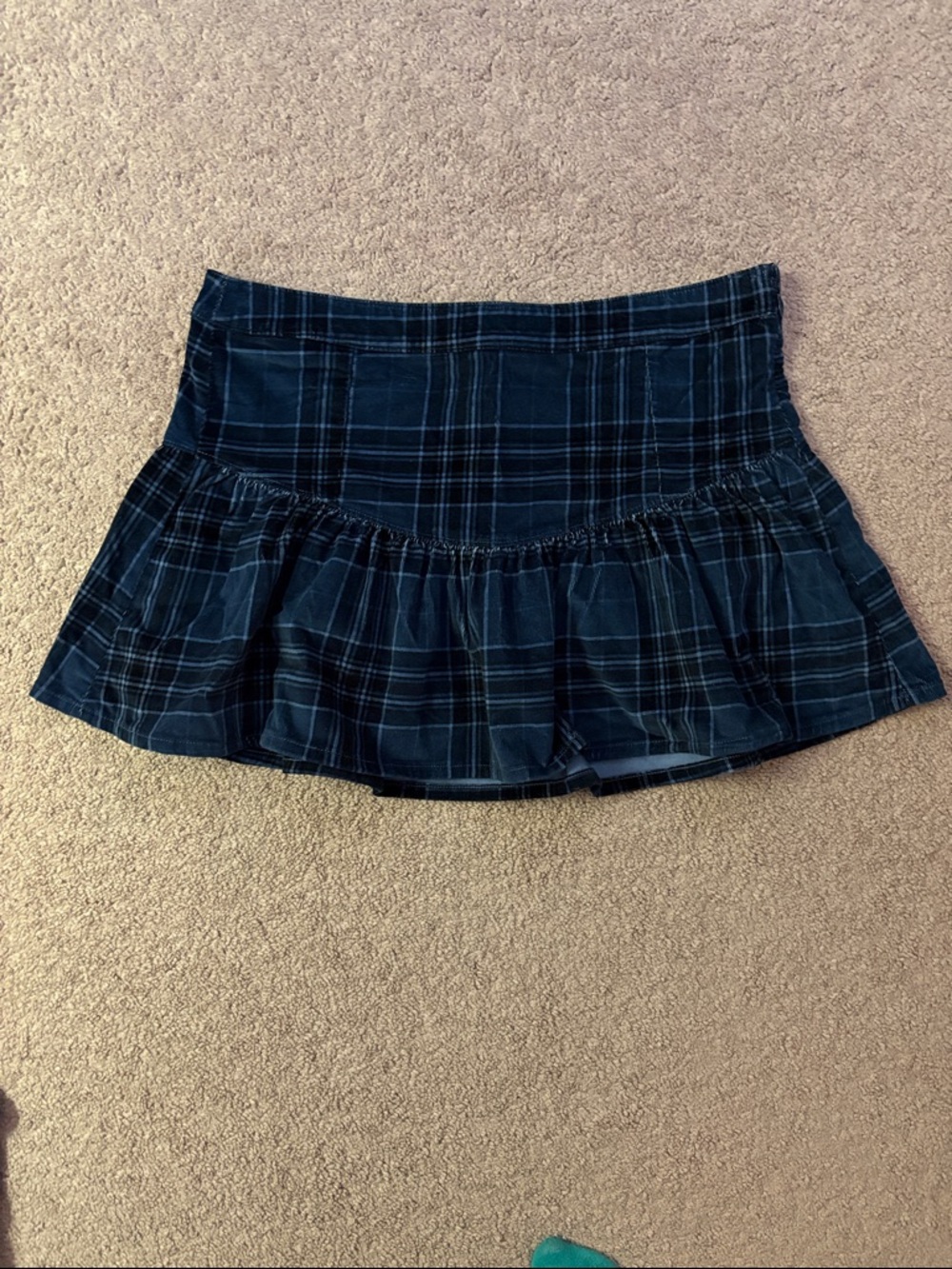 American Eagle Outfitters Navy Plaid Ruffle Mini Skirt